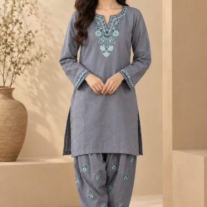 Home slate grey embroidered shalwar kameez